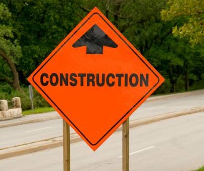 Road Sign of Construction ahead